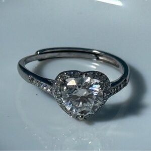 moissanite Heart Shaped 925 Sterling Silver Adjustable size Womens Ring